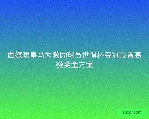 西媒曝皇马为激励球员世俱杯夺冠设置高额奖金方案